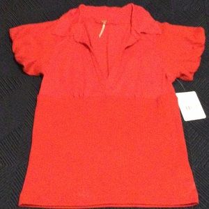 Free People small red ( cherry ) short sleeve blouse for women